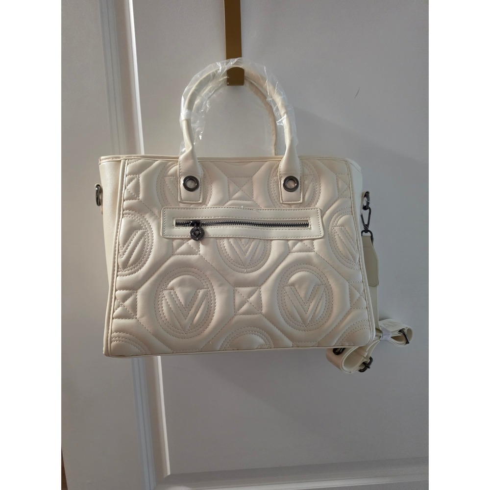 Valentino Orlandi Cream Quilted Logo Tote Bag Satchel with Pouch and Strap NEW - Picture 7 of 9